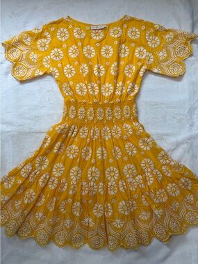 Tory Burch Yellow Dress with White Embroidered Medallions